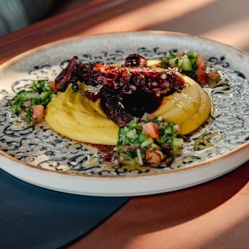 Octopus with fava and chimmichurri